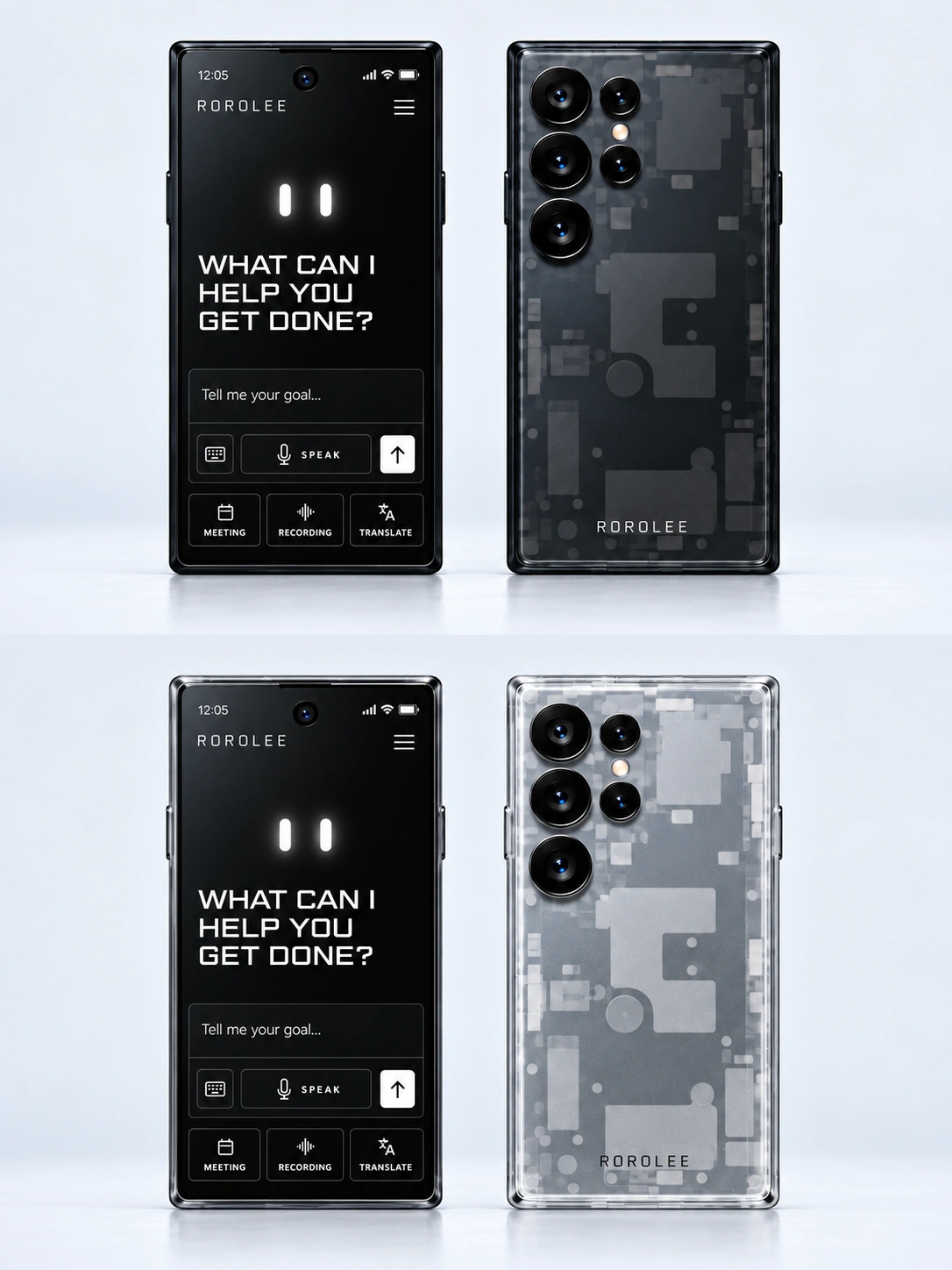Smoke Black — front and back views at the same scale